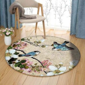 Bird Flowers 5 Round Carpet Floor Rug Living Room Bedroom Decor Round Area Rug Carpet