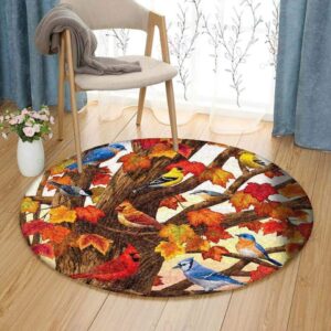 Bird In Autumn Round Carpet Floor Rug Living Room Bedroom Decor Round Area Rug Carpet