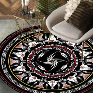Bison Tribe Native American Round Carpet Floor Rug Living Room Bedroom Decor Round Area Rug Carpet