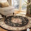 Black And Ivory Round Carpet Floor Rug Living Room Bedroom Decor Round Area Rug Carpet