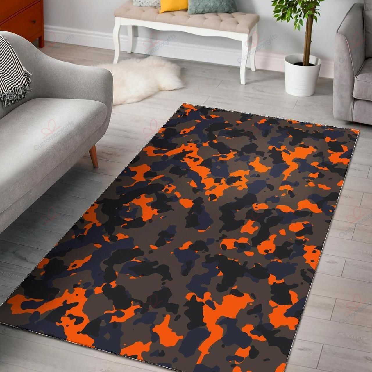 Black And Orange Camouflage Rug Sport Decor Gift Floor Decor Living Room Carpet Rug Area Rug - a3cdac0b1028 Black And Orange Camouflage Rug Sport Decor Gift Floor Decor Living Room Carpet Rug Area Rug - a3cdac0b1028