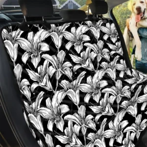 Black And White Lily Hand Drawn Design Car Back Seat Cover Dog Car Seat Covers - 49c89f3e9f5a