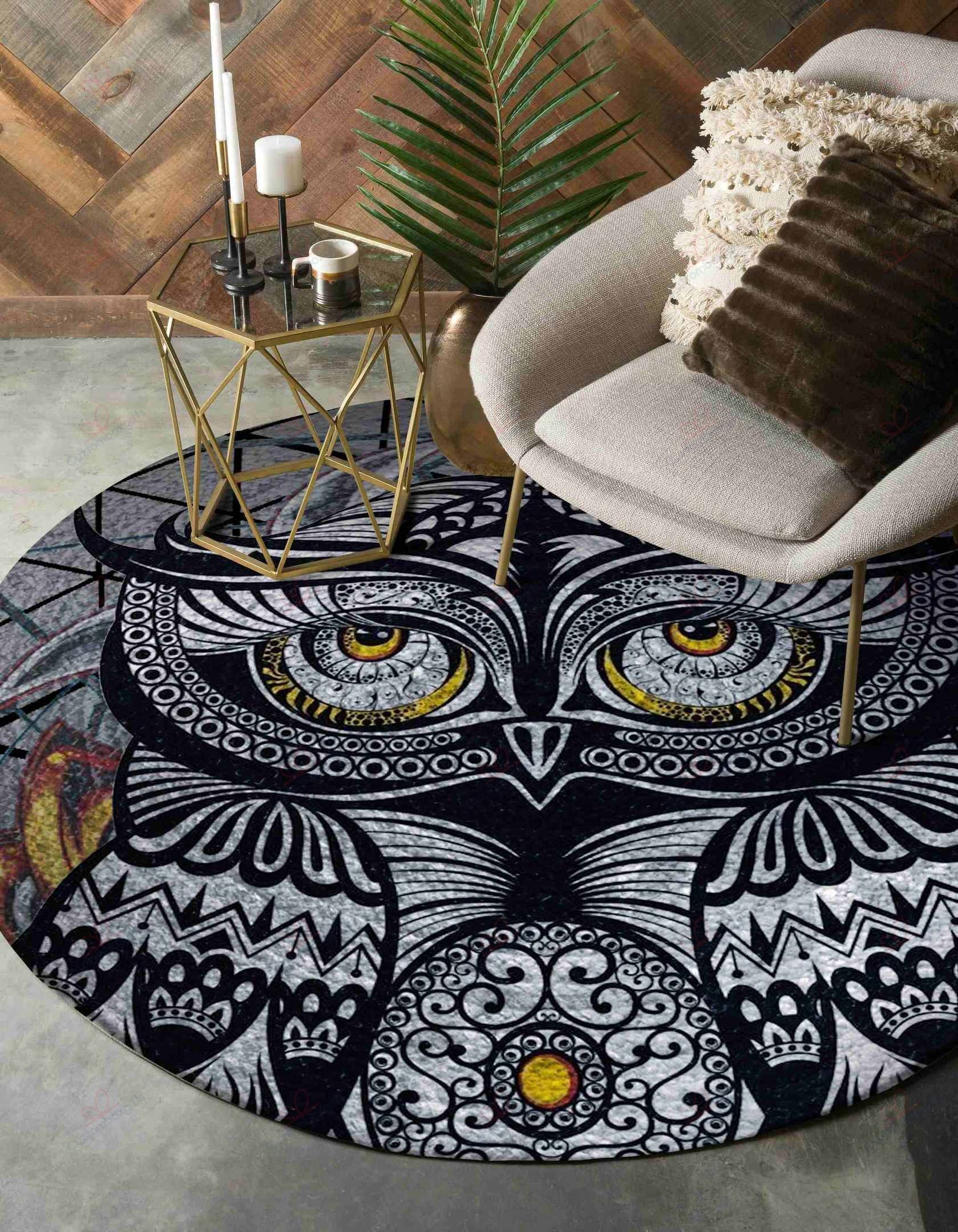 Black And White Owl Round Carpet Floor Rug Living Room Bedroom Decor Round Area Rug Carpet Black And White Owl Round Carpet Floor Rug Living Room Bedroom Decor Round Area Rug Carpet