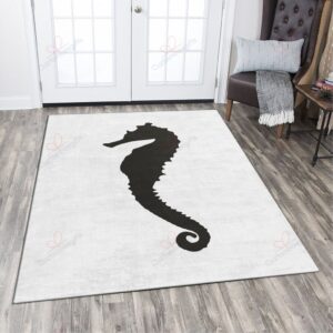 Black And White Seahorse Rug Sport Decor Gift Floor Decor Living Room Carpet Rug Area Rug - 52dfeec3c8d9