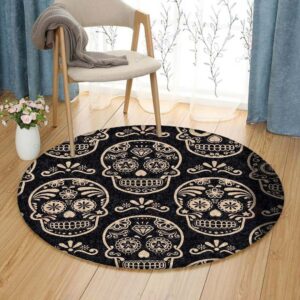 Black And White Sugar Skull Round Carpet Floor Rug Living Room Bedroom Decor Round Area Rug Carpet