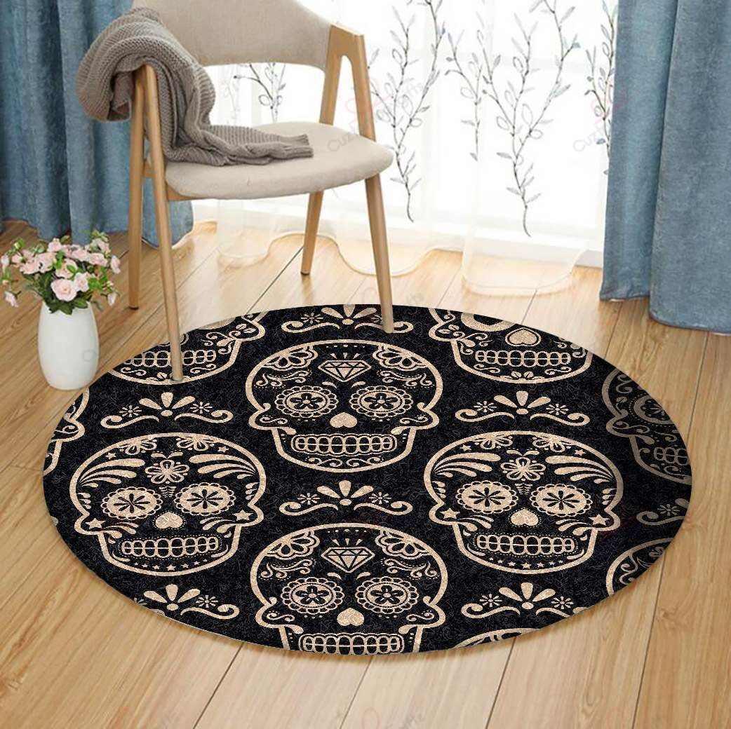 Black And White Sugar Skull Round Carpet Floor Rug Living Room Bedroom Decor Round Area Rug Carpet Black And White Sugar Skull Round Carpet Floor Rug Living Room Bedroom Decor Round Area Rug Carpet