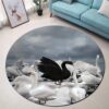 Black And White Swans Round Carpet Floor Rug Living Room Bedroom Decor Round Area Rug Carpet
