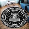 Black And White Thor Hammer Mjolnir Round Carpet Floor Rug Living Room Bedroom Decor Round Area Rug Carpet