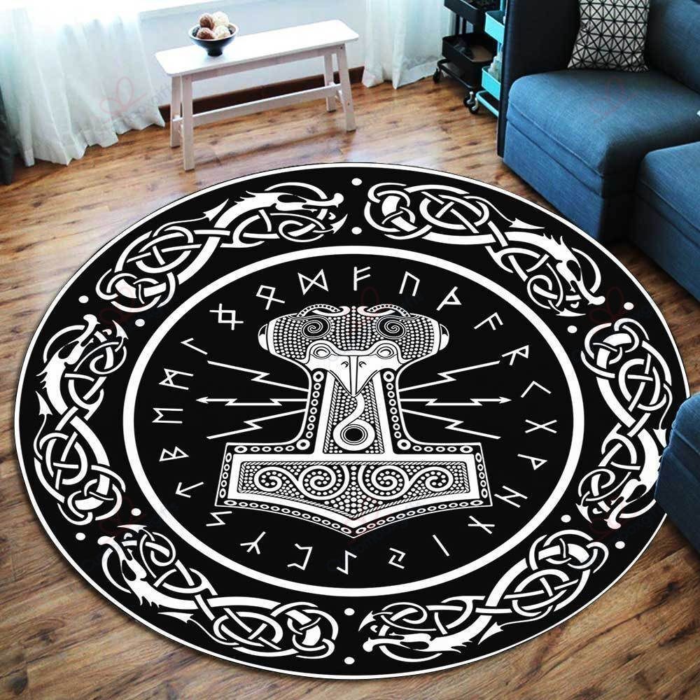 Black And White Thor Hammer Mjolnir Round Carpet Floor Rug Living Room Bedroom Decor Round Area Rug Carpet Black And White Thor Hammer Mjolnir Round Carpet Floor Rug Living Room Bedroom Decor Round Area Rug Carpet