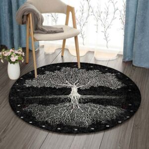 Black And White Tree Of Life Round Carpet Floor Rug Living Room Bedroom Decor Round Area Rug Carpet