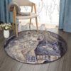 Black And White Wolf Round Carpet Floor Rug Living Room Bedroom Decor Round Area Rug Carpet