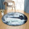 Black And White Wolves Round Carpet Floor Rug Living Room Bedroom Decor Round Area Rug Carpet