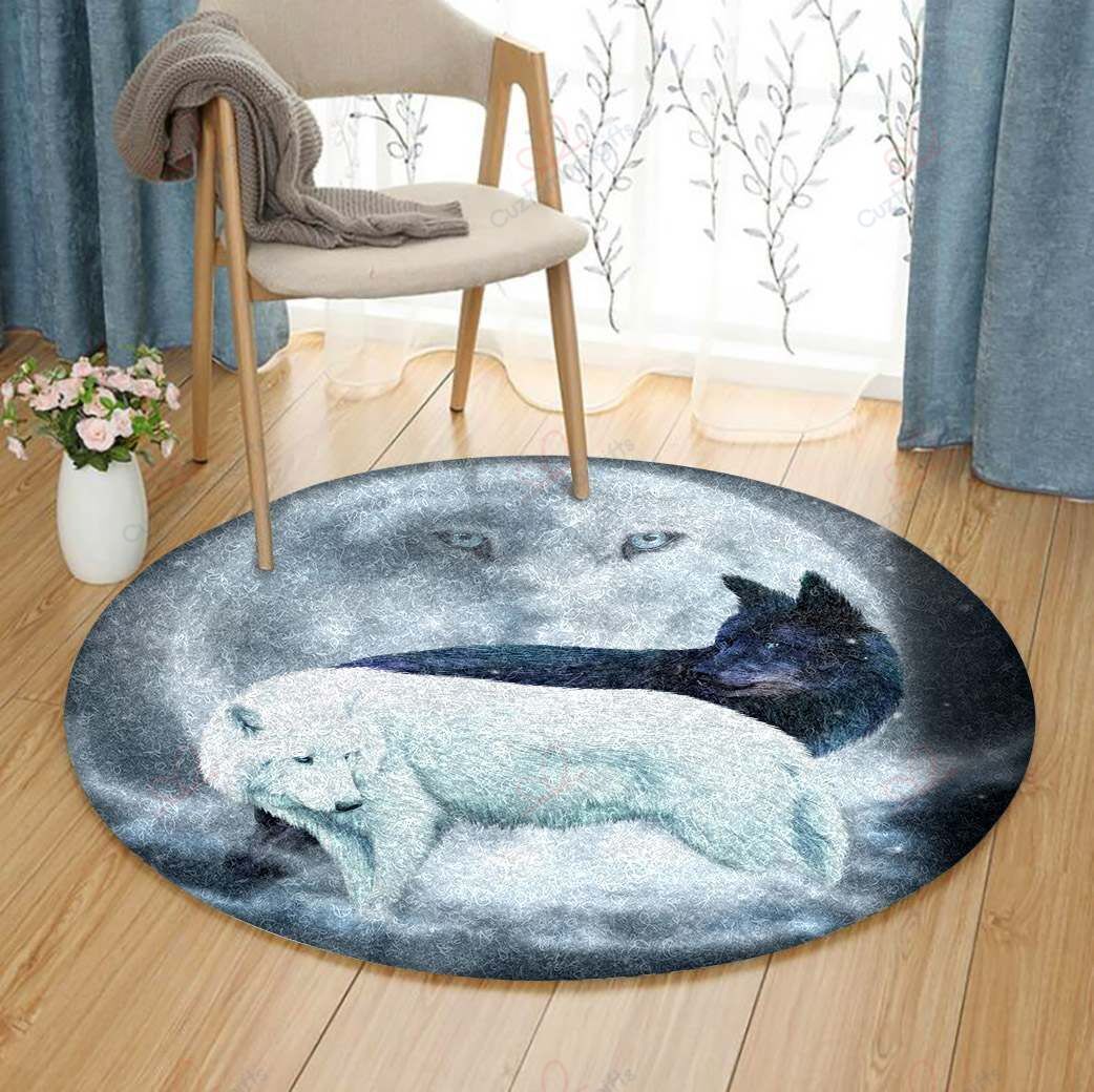 Black And White Wolves Round Carpet Floor Rug Living Room Bedroom Decor Round Area Rug Carpet Black And White Wolves Round Carpet Floor Rug Living Room Bedroom Decor Round Area Rug Carpet