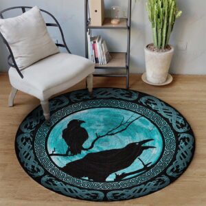Black Bird Round Carpet Floor Rug Living Room Bedroom Decor Round Area Rug Carpet