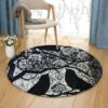 Black Bird Round Carpet Floor Rug Living Room Bedroom Decor Round Area Rug Carpet