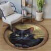 Black Cat 1 Round Carpet Floor Rug Living Room Bedroom Decor Round Area Rug Carpet