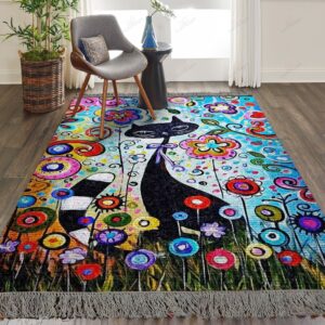 Black Cat And Colorful Flower Rug Sport Decor Gift Floor Decor Living Room Carpet Rug Area Rug - 15f930ae7c99