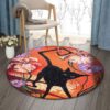 Black Cat And Flowers Round Carpet Floor Rug Living Room Bedroom Decor Round Area Rug Carpet