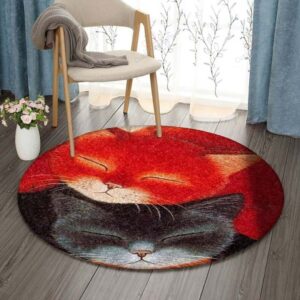 Black Cat And Red Cat Round Carpet Floor Rug Living Room Bedroom Decor Round Area Rug Carpet