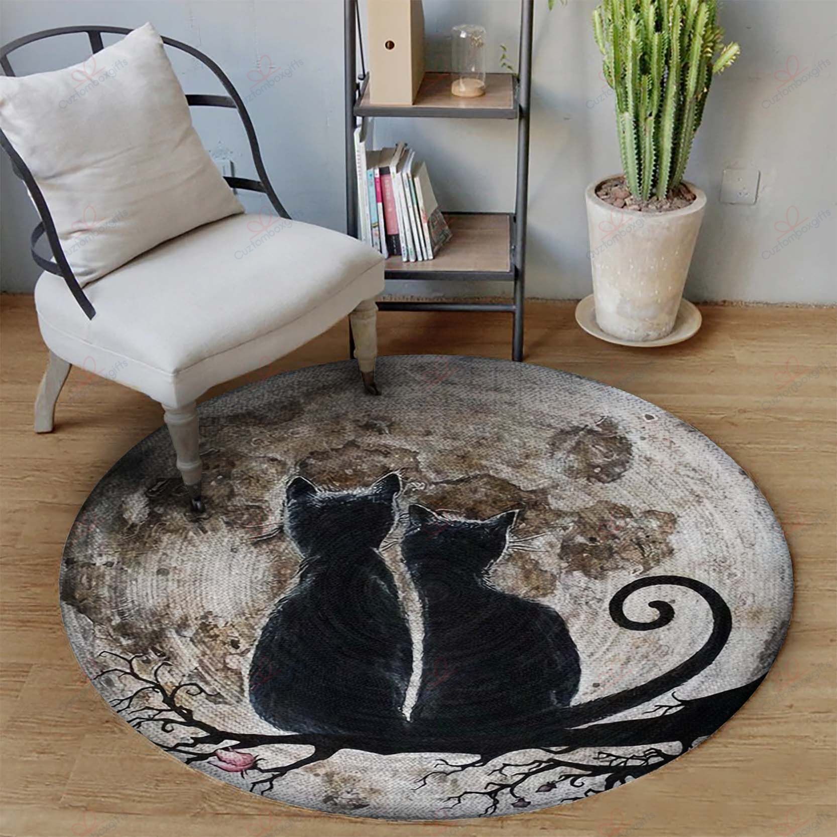 Black Cat Couple Round Carpet Floor Rug Living Room Bedroom Decor Round Area Rug Carpet Black Cat Couple Round Carpet Floor Rug Living Room Bedroom Decor Round Area Rug Carpet