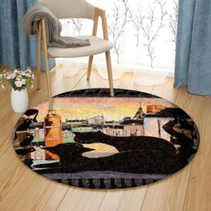 Black Cat Couple Round Carpet Floor Rug Living Room Bedroom Decor Round Area Rug Carpet