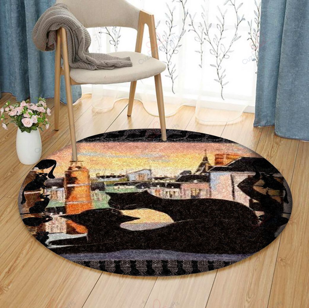 Black Cat Couple Round Carpet Floor Rug Living Room Bedroom Decor Round Area Rug Carpet Black Cat Couple Round Carpet Floor Rug Living Room Bedroom Decor Round Area Rug Carpet