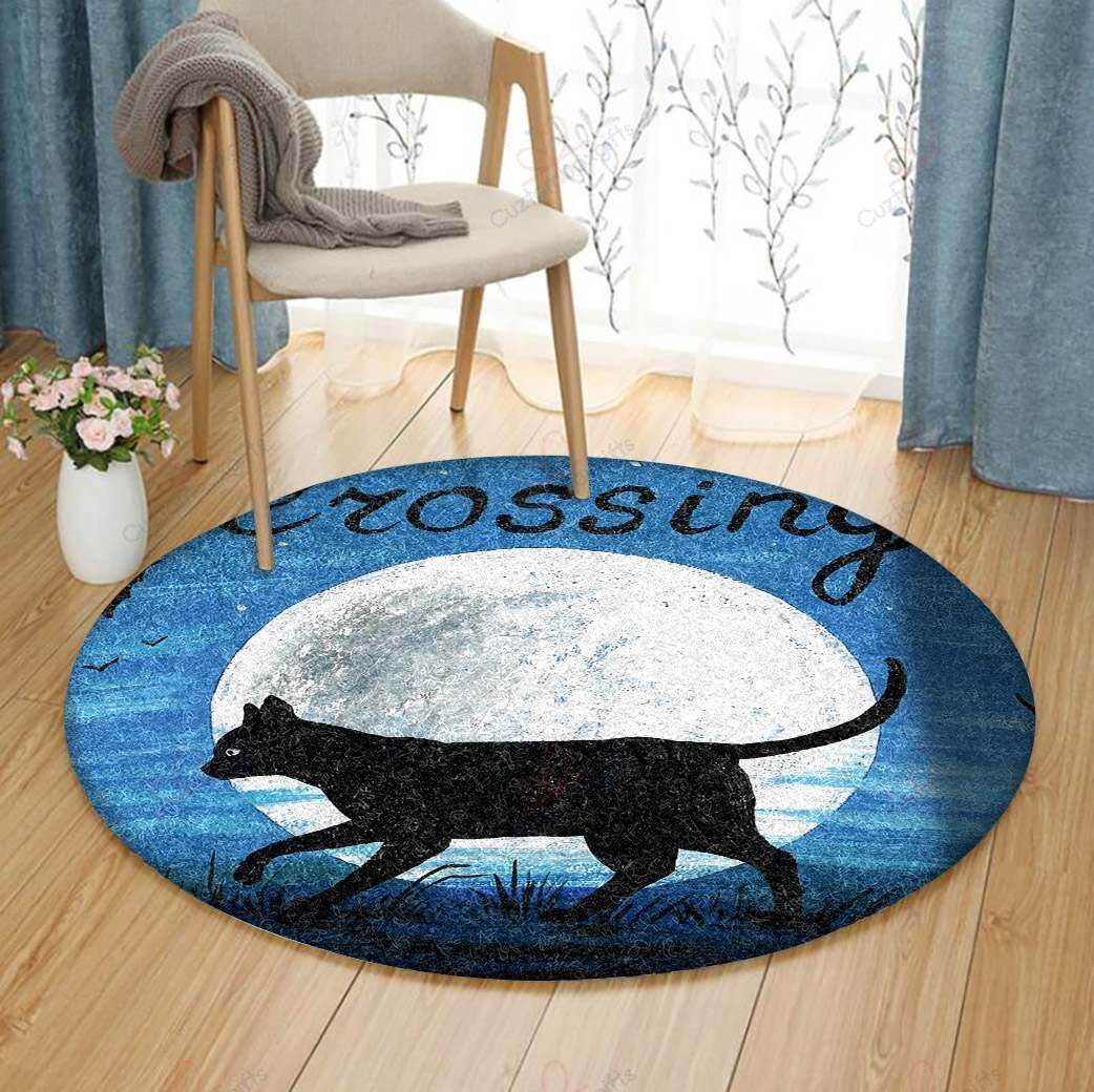 Black Cat Crossing Round Carpet Floor Rug Living Room Bedroom Decor Round Area Rug Carpet Black Cat Crossing Round Carpet Floor Rug Living Room Bedroom Decor Round Area Rug Carpet