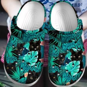 Black Cat Floral Sku 303 Crocs Clog Clog Shoes
