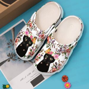 Black Cat Floral Sku 307 Crocs Crocband Clog Comfortable For Mens Womens Classic Clog Water Shoes
