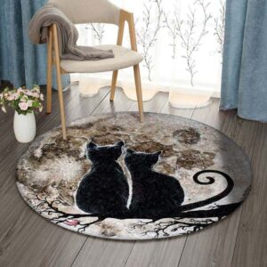Black Cat Round Carpet Floor Rug Living Room Bedroom Decor Round Area Rug Carpet