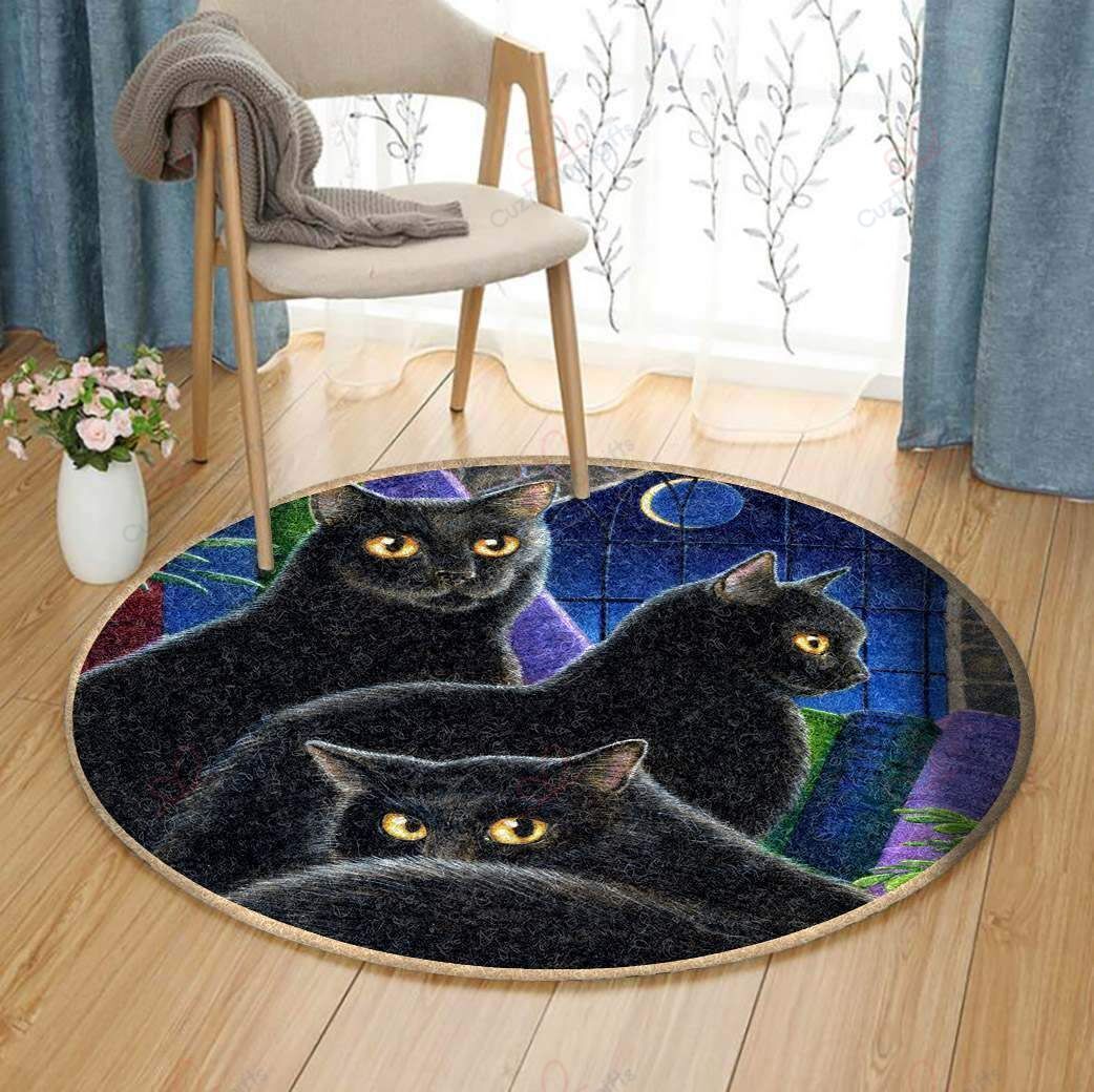 Black Cat Round Carpet Floor Rug Living Room Bedroom Decor Round Area Rug Carpet Black Cat Round Carpet Floor Rug Living Room Bedroom Decor Round Area Rug Carpet