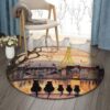 Black Cat In Paris Round Carpet Floor Rug Living Room Bedroom Decor Round Area Rug Carpet