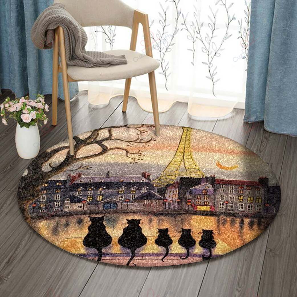 Black Cat In Paris Round Carpet Floor Rug Living Room Bedroom Decor Round Area Rug Carpet Black Cat In Paris Round Carpet Floor Rug Living Room Bedroom Decor Round Area Rug Carpet