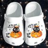 Black Cat In Pumpkin And Ghost Cat Cartoon Shoes Clog – Halloween 2021 Crocs Clog Crocband Clog Birthday Gift For Boy Girl