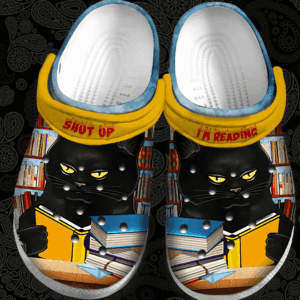 Black Cat Love Read Crocs Clog Shoes – Shut Up! I’M Reading Clog Birthday Gift For Man Woman