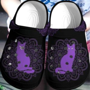 Black Cat Mandala Sku 302 Crocs Clog Clog Shoes