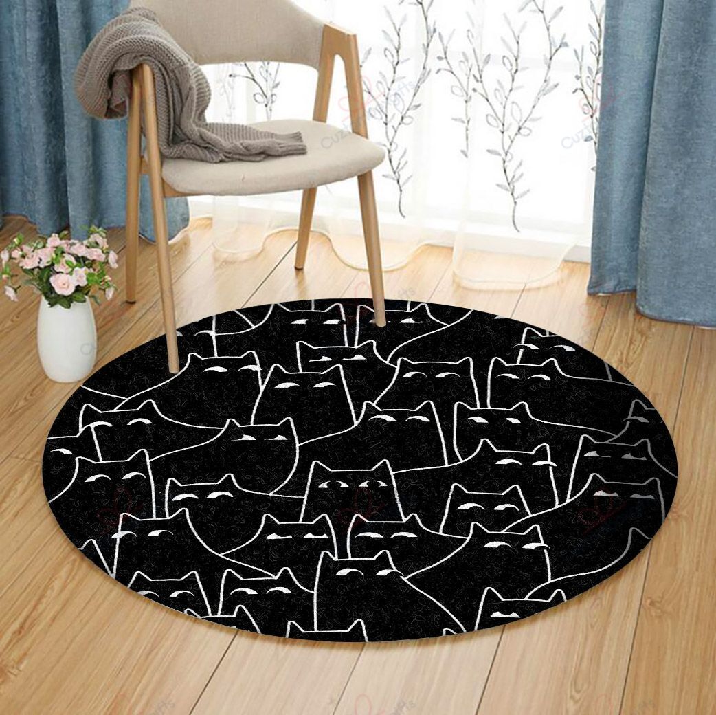 Black Cat Pattern Round Carpet Floor Rug Living Room Bedroom Decor Round Area Rug Carpet Black Cat Pattern Round Carpet Floor Rug Living Room Bedroom Decor Round Area Rug Carpet