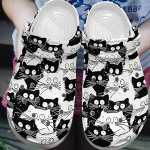Black Cat Personalized Clog Custom Crocs Comfortablefashion Style Comfortable For Women Men Kid Print 3D Blackwhite