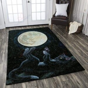 Black Cat Play With Moon Rug Sport Decor Gift Floor Decor Living Room Carpet Rug Area Rug - 4c5d5eb72961