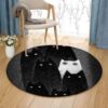 Black Cat White Cat Round Carpet Floor Rug Living Room Bedroom Decor Round Area Rug Carpet