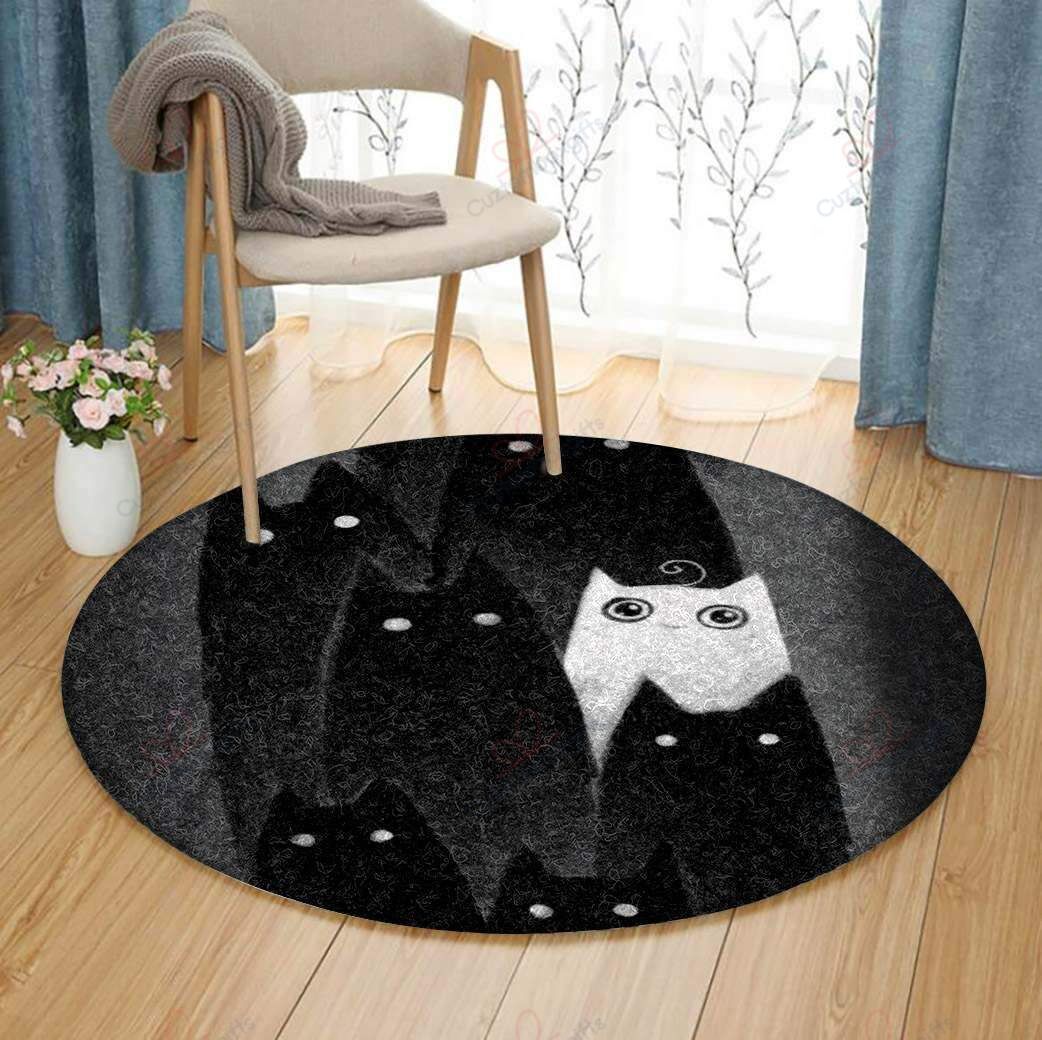 Black Cat White Cat Round Carpet Floor Rug Living Room Bedroom Decor Round Area Rug Carpet Black Cat White Cat Round Carpet Floor Rug Living Room Bedroom Decor Round Area Rug Carpet