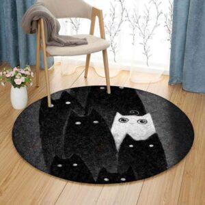 Black Cats And White Cat Round Carpet Floor Rug Living Room Bedroom Decor Round Area Rug Carpet