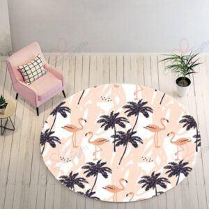 Black Coconut Grove Round Flamingo Round Carpet Floor Rug Living Room Bedroom Decor Round Area Rug Carpet