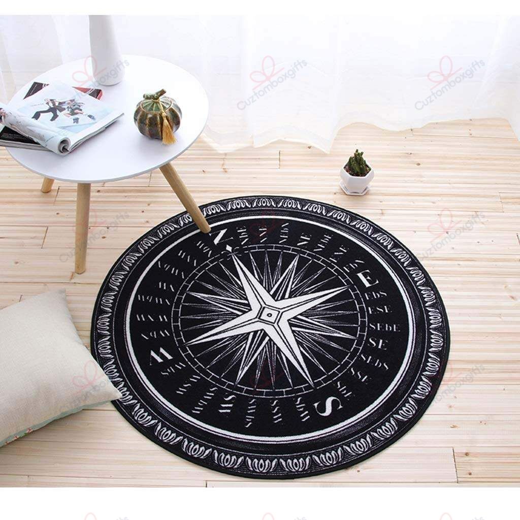 Black Compass Pattern Round Carpet Floor Rug Living Room Bedroom Decor Round Area Rug Carpet Black Compass Pattern Round Carpet Floor Rug Living Room Bedroom Decor Round Area Rug Carpet