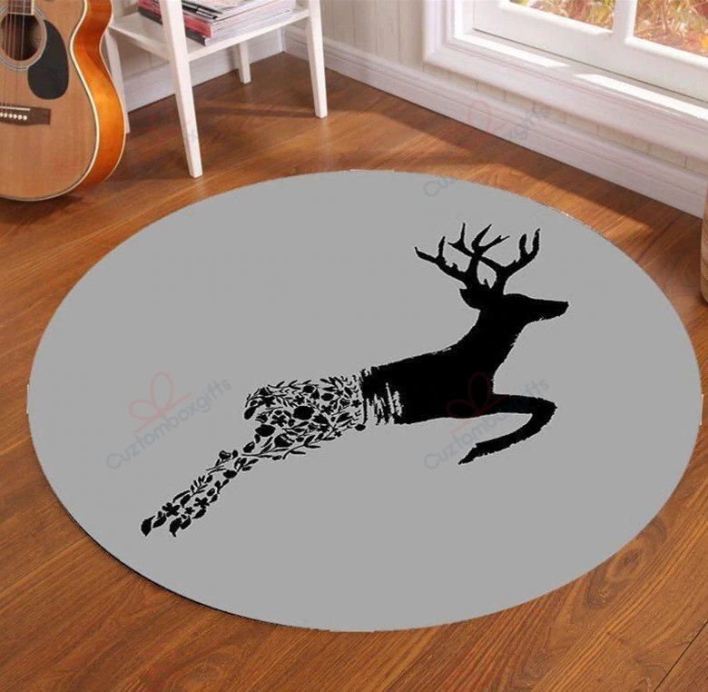 Black Deer Round Carpet Floor Rug Living Room Bedroom Decor Round Area Rug Carpet Black Deer Round Carpet Floor Rug Living Room Bedroom Decor Round Area Rug Carpet