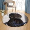 Black Dinosaur Round Carpet Floor Rug Living Room Bedroom Decor Round Area Rug Carpet