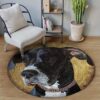 Black Dog Dot Painting Round Carpet Floor Rug Living Room Bedroom Decor Round Area Rug Carpet