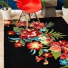 Black Floral Rug Sport Decor Gift Floor Decor Living Room Carpet Rug Area Rug - 0ac89378b689