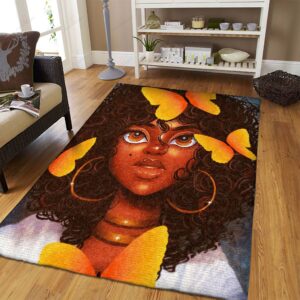 Black Girl And Butterfly Rug Sport Decor Gift Floor Decor Living Room Carpet Rug Area Rug - 14cfe44d6b3a