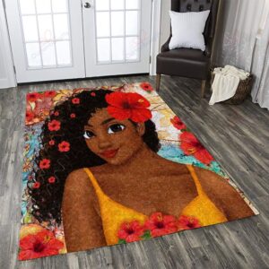 Black Girl Hibiscus Rug Sport Decor Gift Floor Decor Living Room Carpet Rug Area Rug - cbcc90ebc8e0